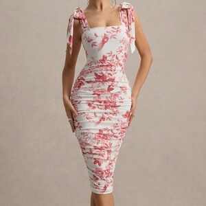 Club L London Pink Floral Bodycon Midi Dress
